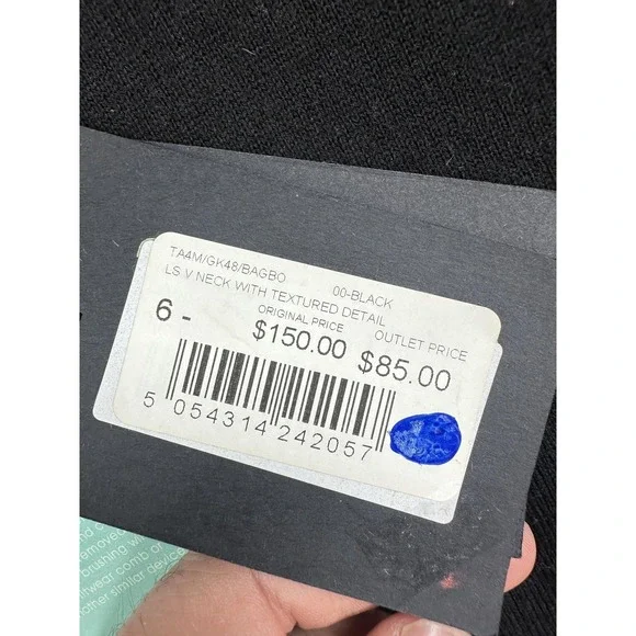 Ted Baker Sweater Mens 2XL Black Wool V Neck Textured Detail Lightweight NWT - Picture 16 of 16